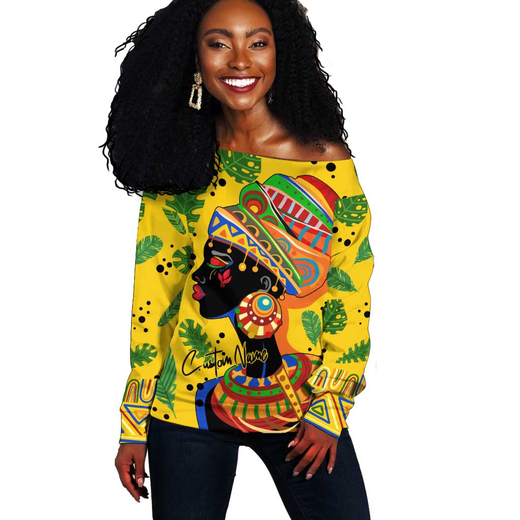 Personalized African Woman Off Shoulder Sweater Tropical Style