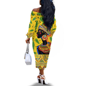 Personalized African Woman Off The Shoulder Long Sleeve Dress Tropical Style