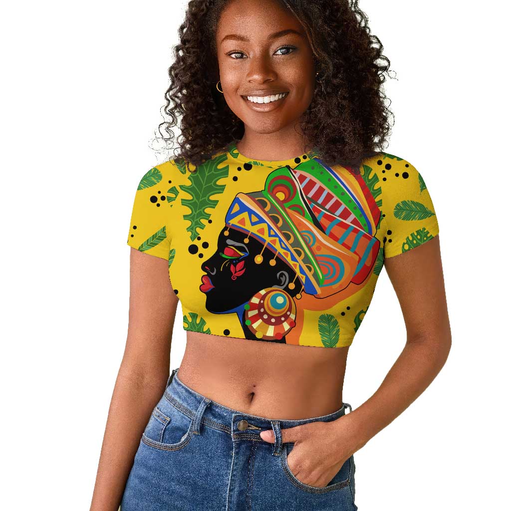 Personalized African Woman Raglan Cropped T shirt Tropical Style