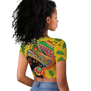 Personalized African Woman Raglan Cropped T shirt Tropical Style