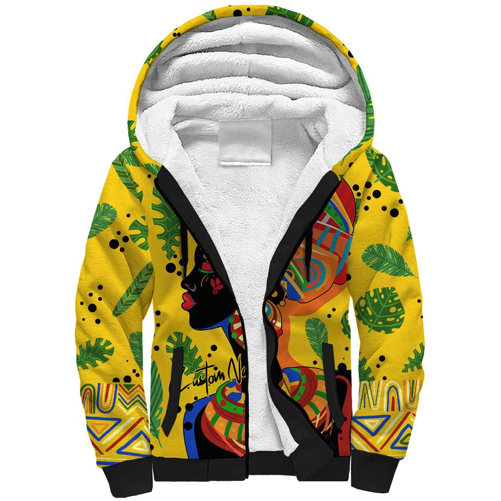 Personalized African Woman Sherpa Hoodie Tropical Style