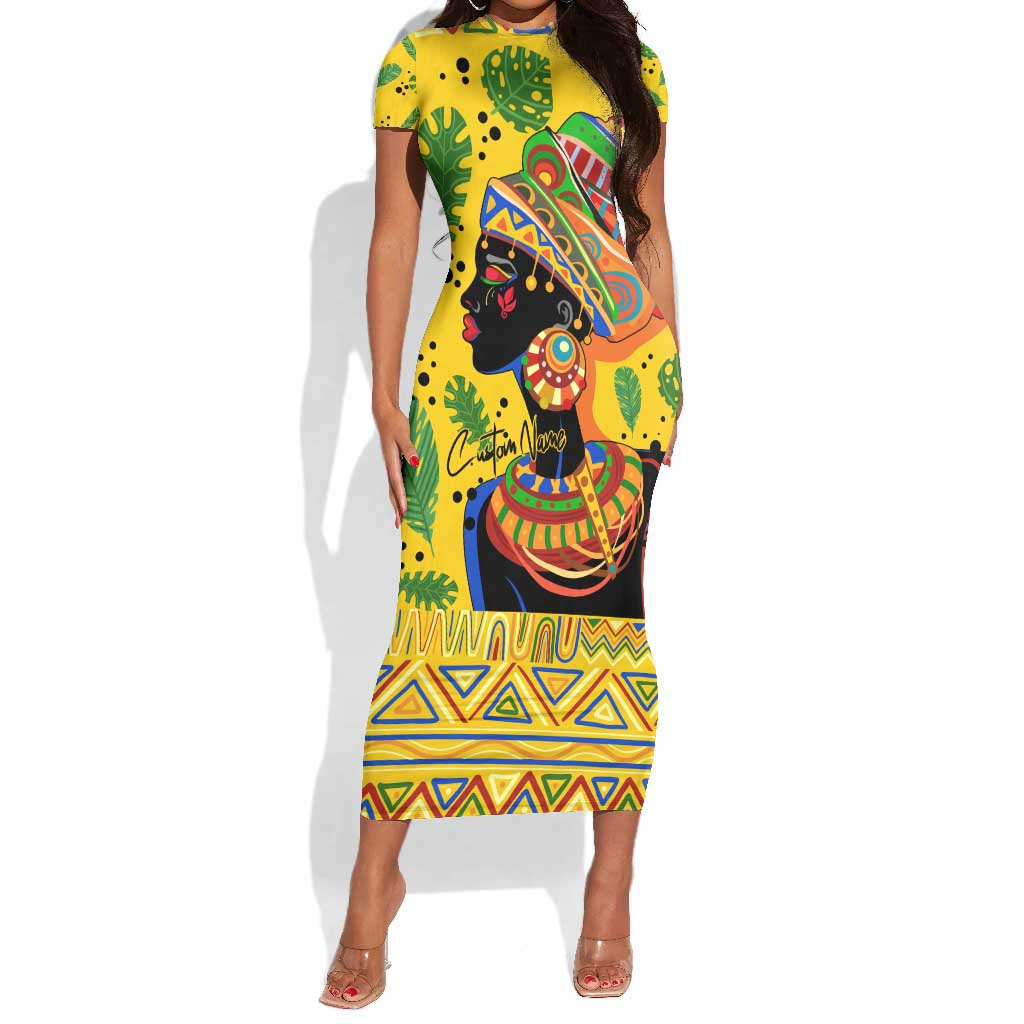 Personalized African Woman Short Sleeve Bodycon Dress Tropical Style