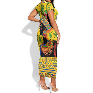 Personalized African Woman Short Sleeve Bodycon Dress Tropical Style