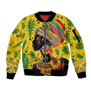 Personalized African Woman Sleeve Zip Bomber Jacket Tropical Style