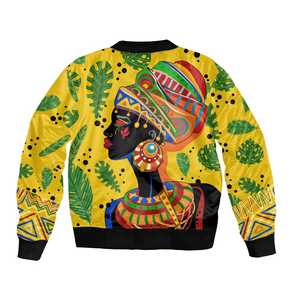 Personalized African Woman Sleeve Zip Bomber Jacket Tropical Style