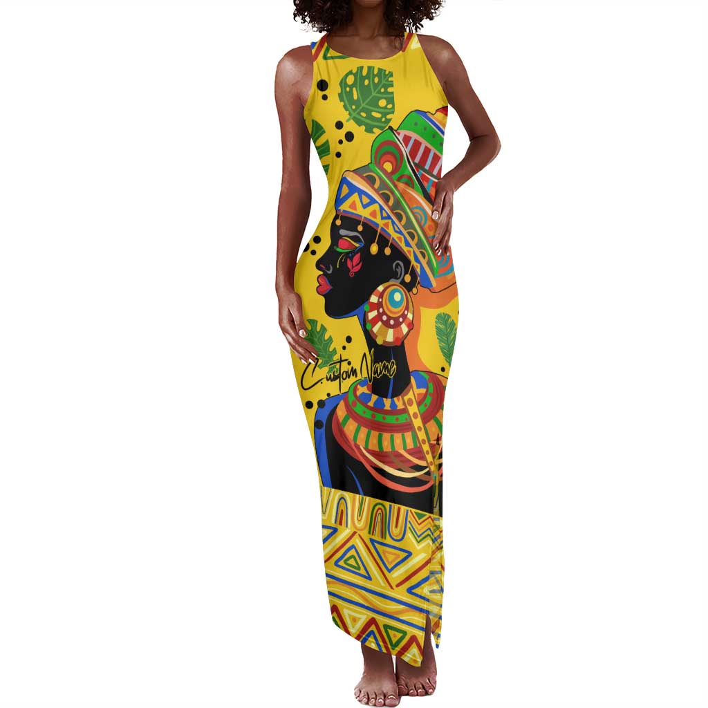 Personalized African Woman Tank Maxi Dress Tropical Style