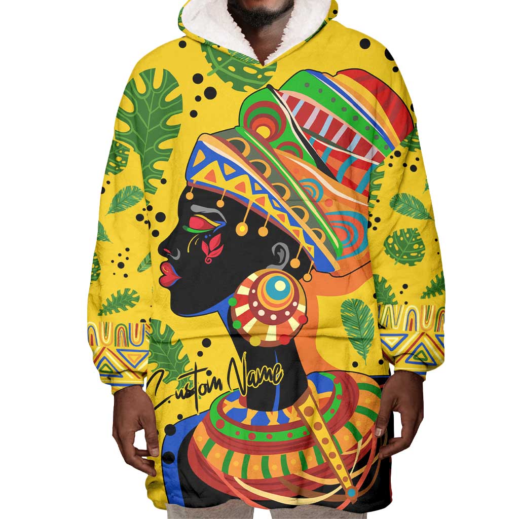 Personalized African Woman Wearable Blanket Hoodie Tropical Style