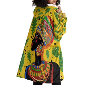 Personalized African Woman Wearable Blanket Hoodie Tropical Style