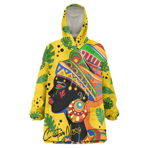 Personalized African Woman Wearable Blanket Hoodie Tropical Style