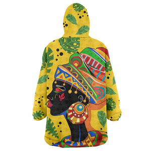 Personalized African Woman Wearable Blanket Hoodie Tropical Style