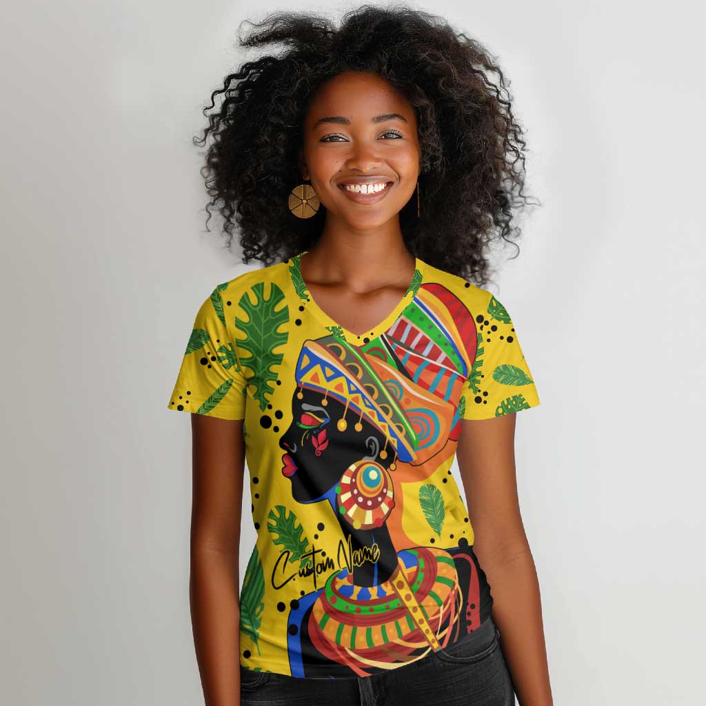 Personalized African Woman Women V-Neck T-Shirt Tropical Style