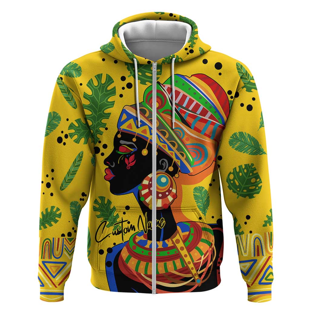 Personalized African Woman Zip Hoodie Tropical Style