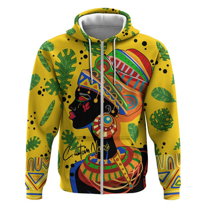 Personalized African Woman Zip Hoodie Tropical Style