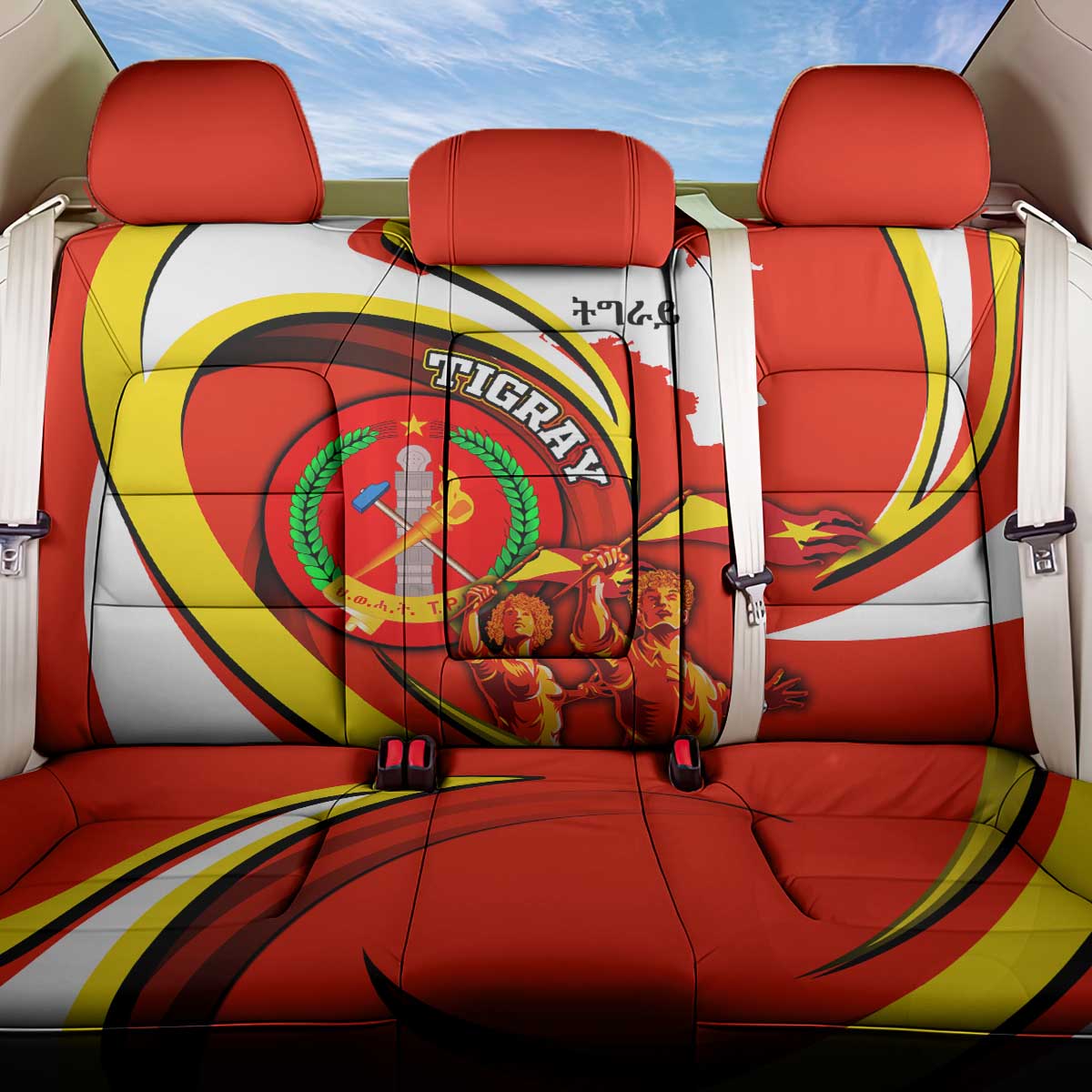 Ethiopia Tigray Back Car Seat Cover Revolution Emblem Freedom Fighters and Flag