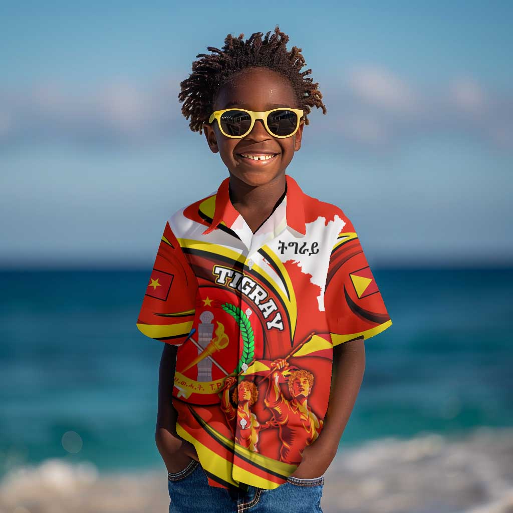 Ethiopia Tigray Kid Hawaiian Shirt Revolution Emblem Freedom Fighters and Flag