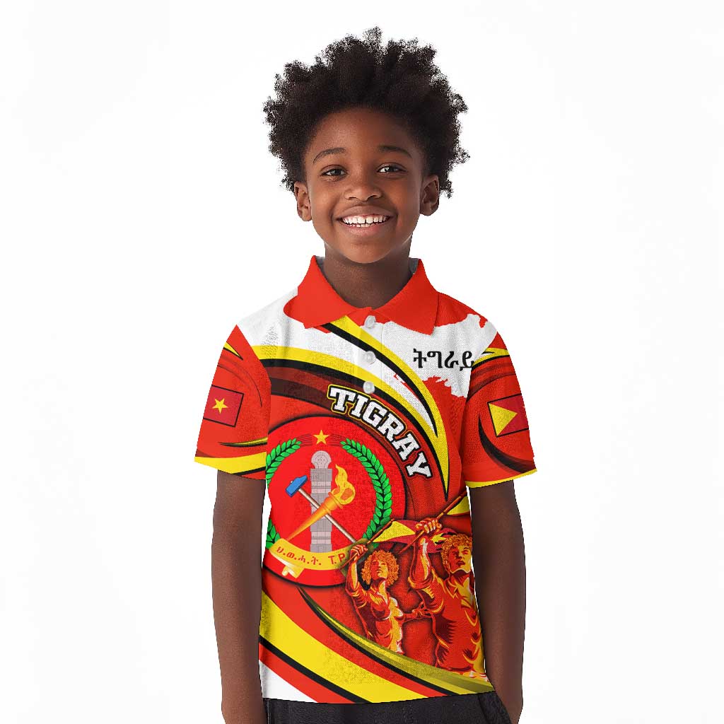 Ethiopia Tigray Kid Polo Shirt Revolution Emblem Freedom Fighters and Flag