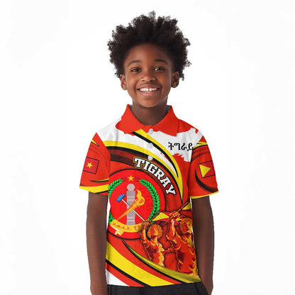 Ethiopia Tigray Kid Polo Shirt Revolution Emblem Freedom Fighters and Flag