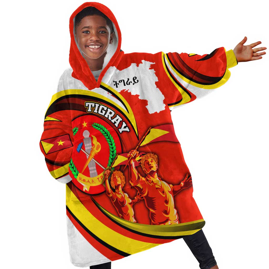Ethiopia Tigray Kid Wearable Blanket Hoodie Revolution Emblem Freedom Fighters and Flag