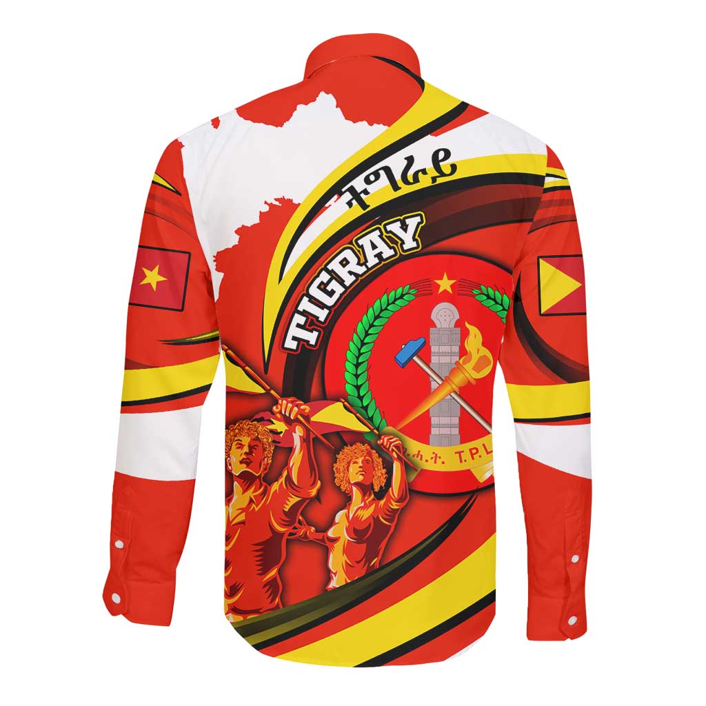 Ethiopia Tigray Long Sleeve Button Shirt Revolution Emblem Freedom Fighters and Flag