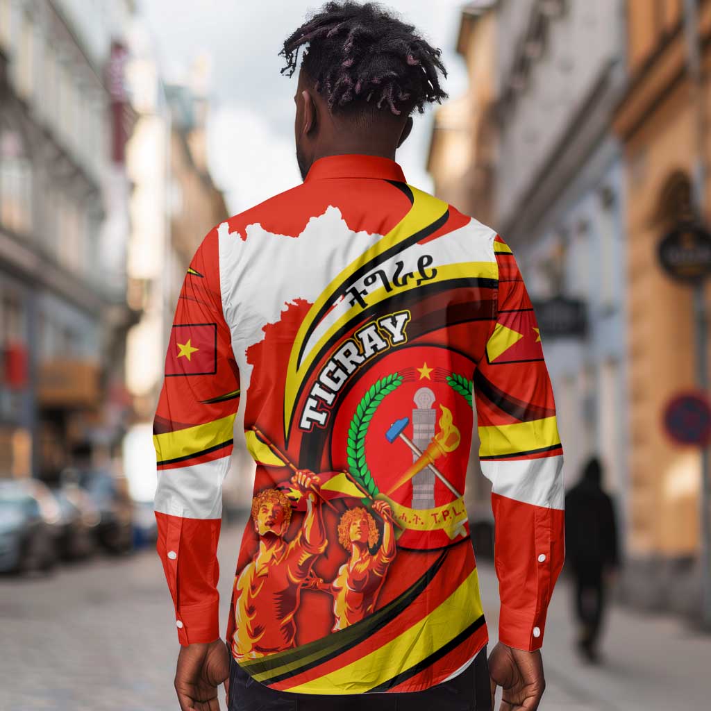 Ethiopia Tigray Long Sleeve Button Shirt Revolution Emblem Freedom Fighters and Flag