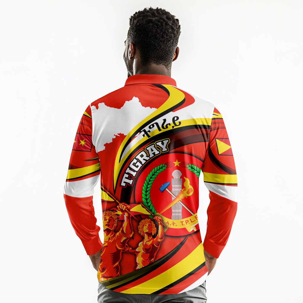 Ethiopia Tigray Long Sleeve Polo Shirt Revolution Emblem Freedom Fighters and Flag