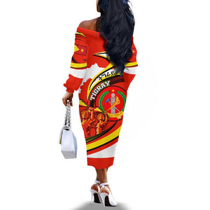 Ethiopia Tigray Off The Shoulder Long Sleeve Dress Revolution Emblem Freedom Fighters and Flag