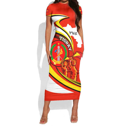 Ethiopia Tigray Short Sleeve Bodycon Dress Revolution Emblem Freedom Fighters and Flag DT02
