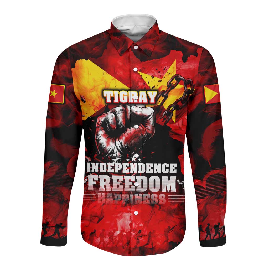 Tigrayans Independence Long Sleeve Button Shirt I Stand with Tigray - Fist of Freedom