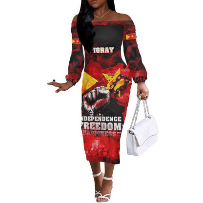 Tigrayans Independence Off The Shoulder Long Sleeve Dress I Stand with Tigray - Fist of Freedom