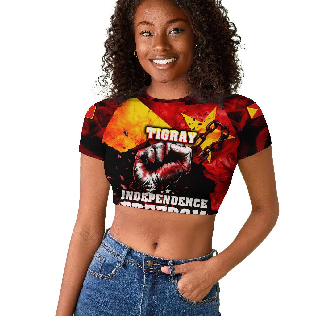 Tigrayans Independence Raglan Cropped T shirt I Stand with Tigray - Fist of Freedom