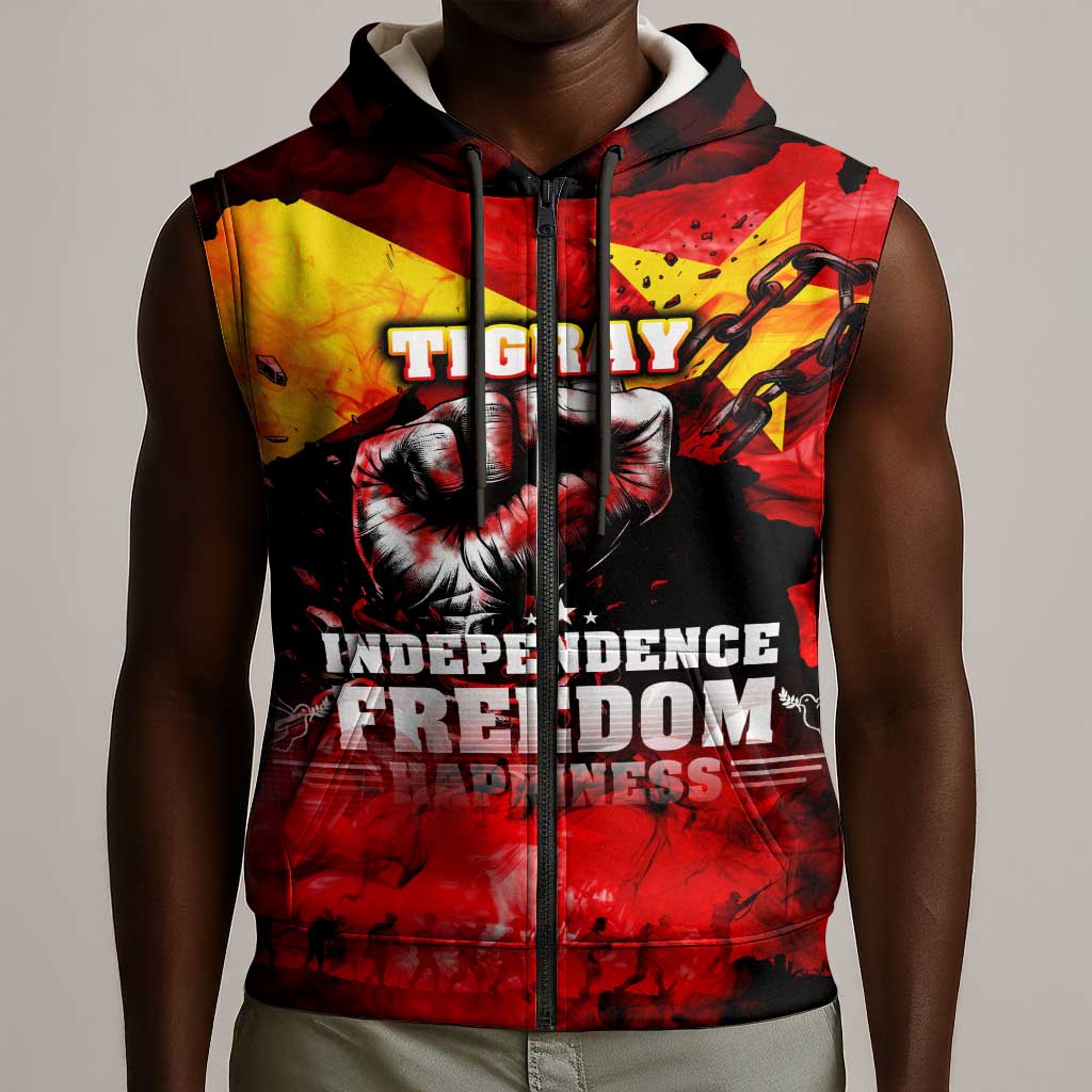 Tigrayans Independence Sleeveless Zip Hoodie I Stand with Tigray - Fist of Freedom - African Pride