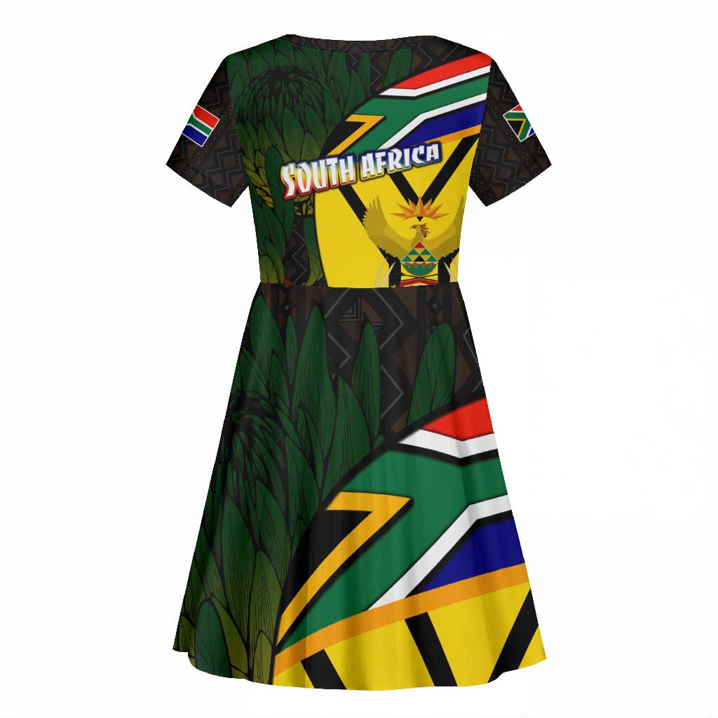 Coat Of Arms South Africa Kid Short Sleeve Dress Protea Unity Heritage