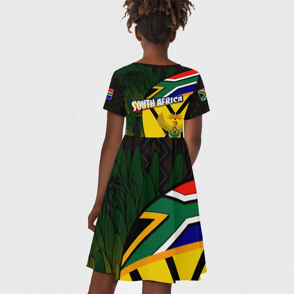 Coat Of Arms South Africa Kid Short Sleeve Dress Protea Unity Heritage