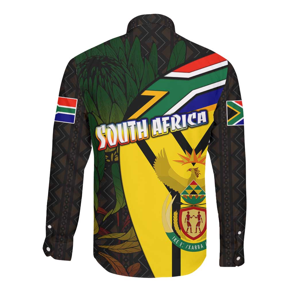 Coat Of Arms South Africa Long Sleeve Button Shirt Protea Unity Heritage