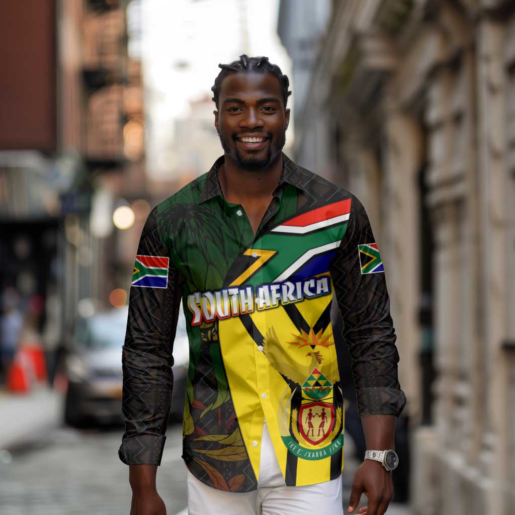 Coat Of Arms South Africa Long Sleeve Button Shirt Protea Unity Heritage
