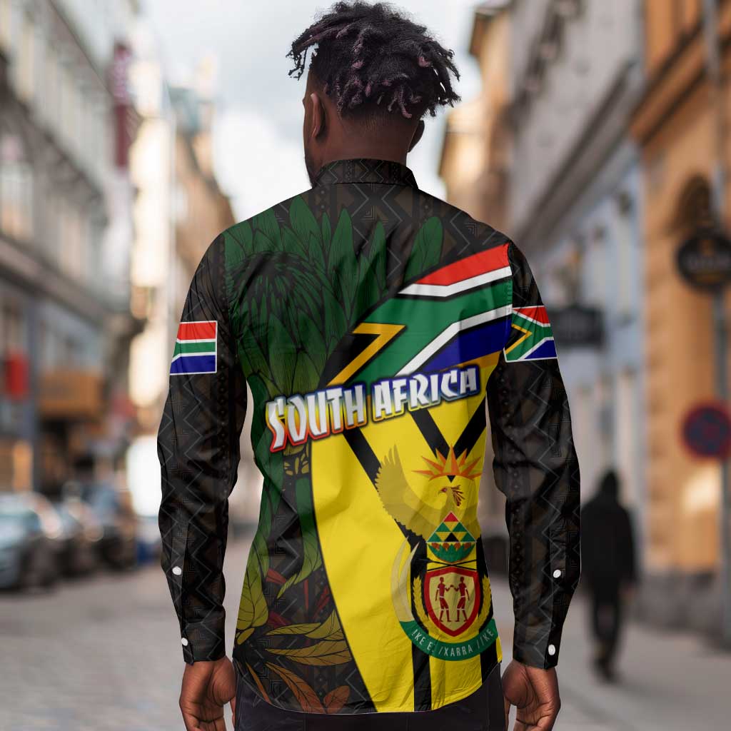 Coat Of Arms South Africa Long Sleeve Button Shirt Protea Unity Heritage