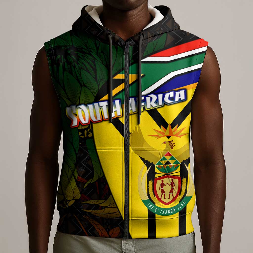 Coat Of Arms South Africa Sleeveless Zip Hoodie Protea Unity Heritage - African Pride