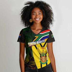 Coat Of Arms South Africa Women V-Neck T-Shirt Protea Unity Heritage