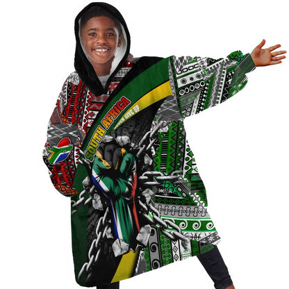 South Africa Fist of Freedom Kid Wearable Blanket Hoodie Never Give Up
