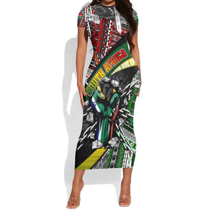 South Africa Fist of Freedom Short Sleeve Bodycon Dress Never Give Up DT02