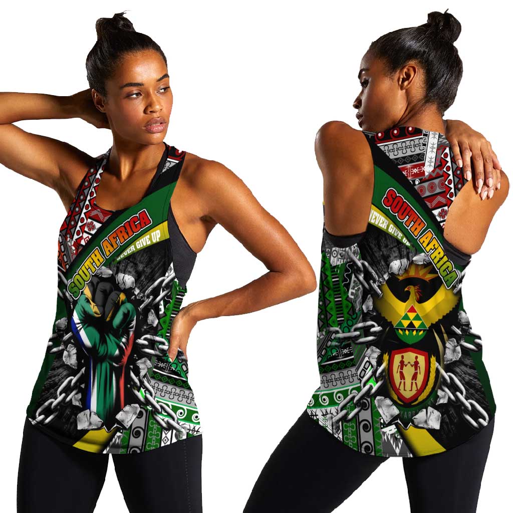 South Africa Fist of Freedom Women Racerback Tank Never Give Up