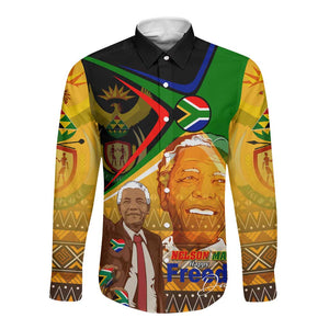 South Africa Heritage Nelson Mandela Long Sleeve Button Shirt Happy Freedom Day Victory Art