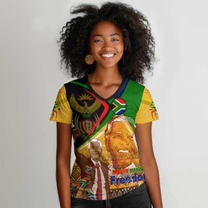 South Africa Heritage Nelson Mandela Women V-Neck T-Shirt Happy Freedom Day Victory Art