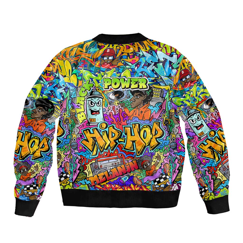 Hip Hop Graffiti Art Bomber Jacket Black Power