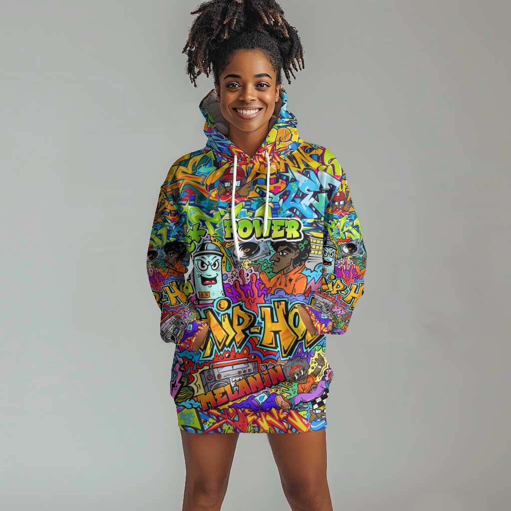 Hip Hop Graffiti Art Hoodie Dress Black Power