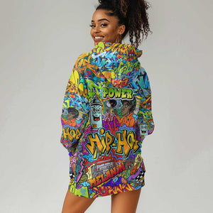 Hip Hop Graffiti Art Hoodie Dress Black Power