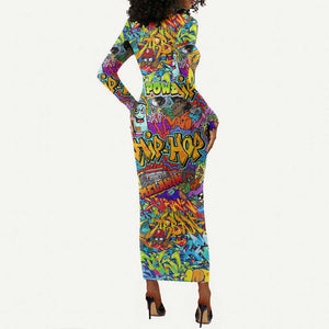 Hip Hop Graffiti Art Long Sleeve Bodycon Dress Black Power