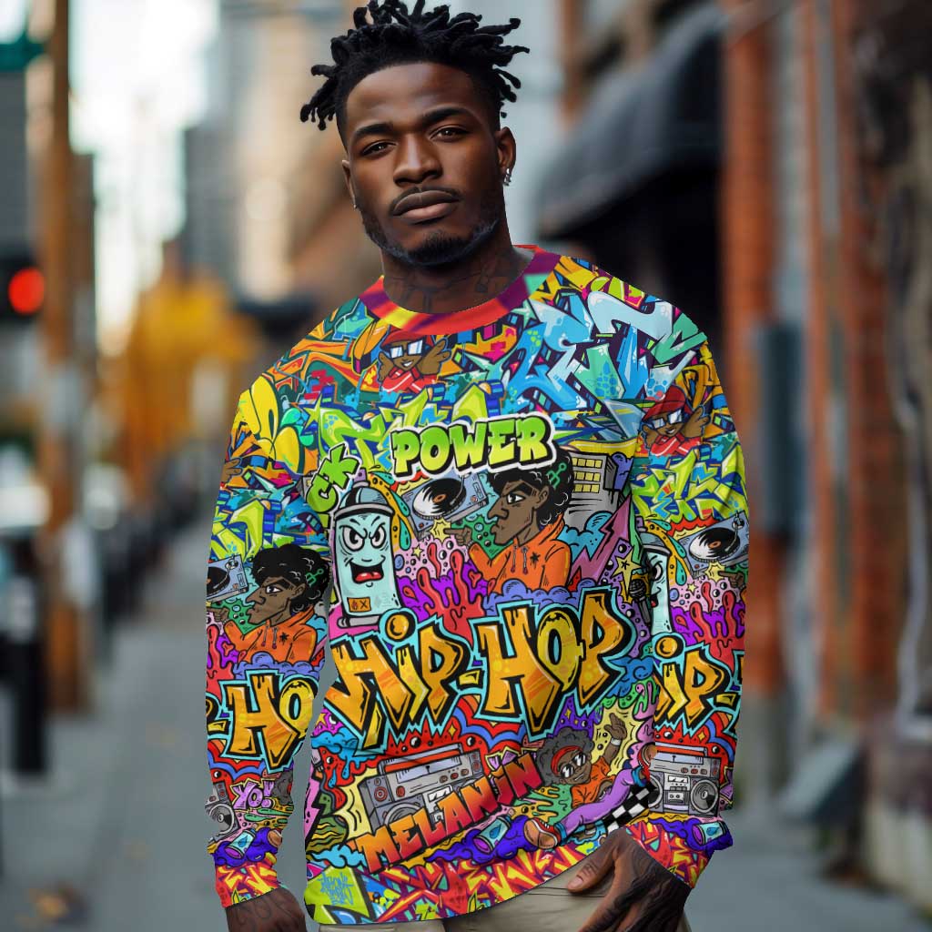 Hip Hop Graffiti Art Long Sleeve Shirt Black Power DT02