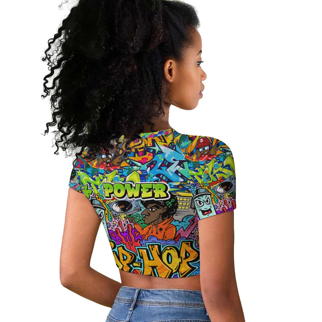 Hip Hop Graffiti Art Raglan Cropped T shirt Black Power