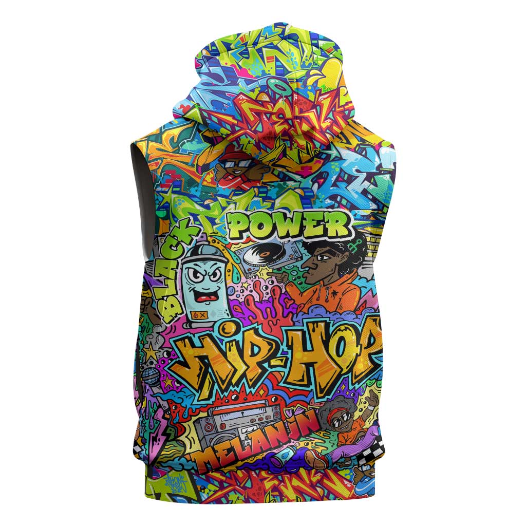 Hip Hop Graffiti Art Sleeveless Zip Hoodie Black Power - African Pride